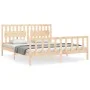Double bed frame with solid wood headboard by , Beds and slatted bases - Ref: Foro24-3192441, Price: 163,73 €, Discount: %