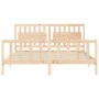 Double bed frame with solid wood headboard by , Beds and slatted bases - Ref: Foro24-3192441, Price: 163,73 €, Discount: %