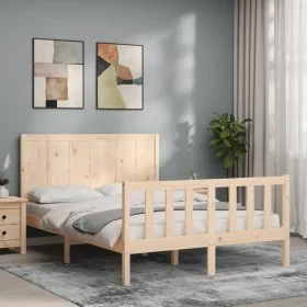 Bed frame with solid wood headboard 140x200 cm by , Beds and slatted bases - Ref: Foro24-3192621, Price: 153,75 €, Discount: %