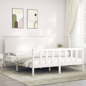 Estructura de cama matrimonio con cabecero madera maciza blanco