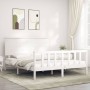Double bed frame with white solid wood headboard by , Beds and slatted bases - Ref: Foro24-3193407, Price: 159,51 €, Discount: %