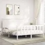 Double bed frame with white solid wood headboard by , Beds and slatted bases - Ref: Foro24-3193407, Price: 157,47 €, Discount: %