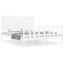Estructura de cama matrimonio con cabecero madera maciza blanco de , Camas y somieres - Ref: Foro24-3193407, Precio: 159,43 €...