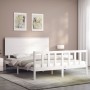 Double bed frame with white solid wood headboard by , Beds and slatted bases - Ref: Foro24-3193407, Price: 159,51 €, Discount: %