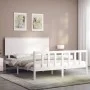 Double bed frame with white solid wood headboard by , Beds and slatted bases - Ref: Foro24-3193407, Price: 157,47 €, Discount: %