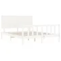 Double bed frame with white solid wood headboard by , Beds and slatted bases - Ref: Foro24-3193407, Price: 157,47 €, Discount: %