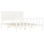 Estructura de cama matrimonio con cabecero madera maciza blanco de , Camas y somieres - Ref: Foro24-3193407, Precio: 159,43 €...