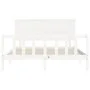 Double bed frame with white solid wood headboard by , Beds and slatted bases - Ref: Foro24-3193407, Price: 157,47 €, Discount: %