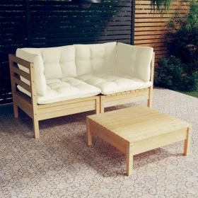 Gartenmöbel 3 Stück Zirbenholz Kissen creme von , Gartensets - Ref: Foro24-3096016, Preis: 222,33 €, Rabatt: %