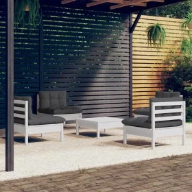 5 Stück Gartenmöbel mit Kissen aus anthrazitfarbenem Zirbenholz von , Gartensets - Ref: Foro24-3096035, Preis: 382,19 €, Raba...
