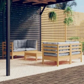 5-piece garden furniture set with gray pine wood cushions by , Garden sets - Ref: Foro24-3096021, Price: 378,50 €, Discount: %