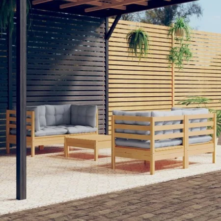 5-piece garden furniture set with gray pine wood cushions by , Garden sets - Ref: Foro24-3096021, Price: 378,50 €, Discount: %