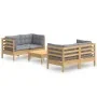 5-piece garden furniture set with gray pine wood cushions by , Garden sets - Ref: Foro24-3096021, Price: 378,50 €, Discount: %