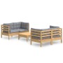 5-teiliges Gartenmöbel-Set und Kissen Zirbenholz grau von , Gartensets - Ref: Foro24-3096021, Preis: 443,04 €, Rabatt: %