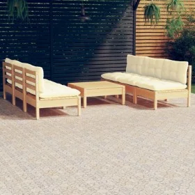7-piece garden furniture set with cream-colored pine wood cushions by , Garden sets - Ref: Foro24-3096094, Price: 523,88 €, D...