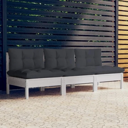 3-Sitzer-Gartensofa mit Kissen aus anthrazitgrauem Zirbenholz von , Outdoor-Sofas - Ref: Foro24-3096077, Preis: 241,90 €, Rab...