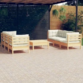 7-piece garden furniture set with cream-colored pine wood cushions by , Garden sets - Ref: Foro24-3096118, Price: 512,06 €, D...