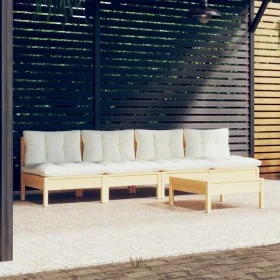 5-piece garden furniture set with cream pine wood cushions by , Garden sets - Ref: Foro24-3096130, Price: 345,43 €, Discount: %