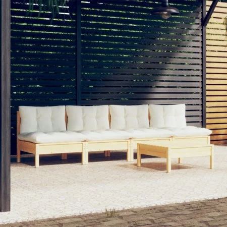 5-piece garden furniture set with cream pine wood cushions by , Garden sets - Ref: Foro24-3096130, Price: 345,43 €, Discount: %