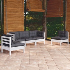 Muebles de jardín 5 pzas con cojines madera maciza de pino