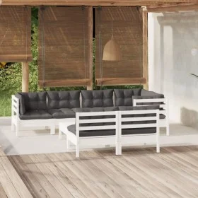 8-piece garden furniture set with white cushions, solid pine wood. by , Garden sets - Ref: Foro24-3096449, Price: 669,12 €, D...