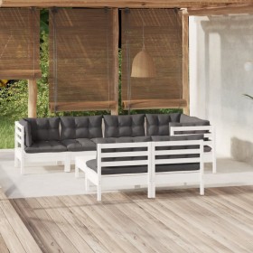 Muebles de jardín 8 pzas con cojines blanco madera maciza pino