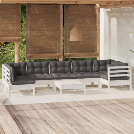 8 Stk. Gartenmöbel mit Kissen aus weißem Kiefernholz von , Gartensets - Ref: Foro24-3096437, Preis: 669,12 €, Rabatt: %