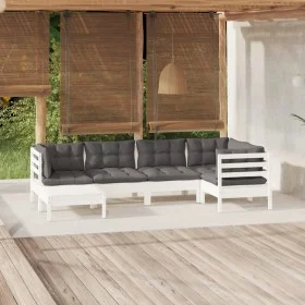 Muebles de jardín 6 pzas con cojines blanco madera maciza pino de , Conjuntos de jardín - Ref: Foro24-3096539, Precio: 519,03...