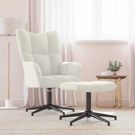 Sillón de relax con taburete terciopelo blanco crema en Sillones | Comprar online en Foro24