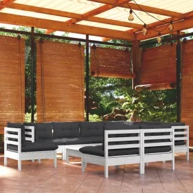 Garden furniture set, 10 pieces, with white cushions, solid pine wood. by , Garden sets - Ref: Foro24-3096750, Price: 855,41 ...