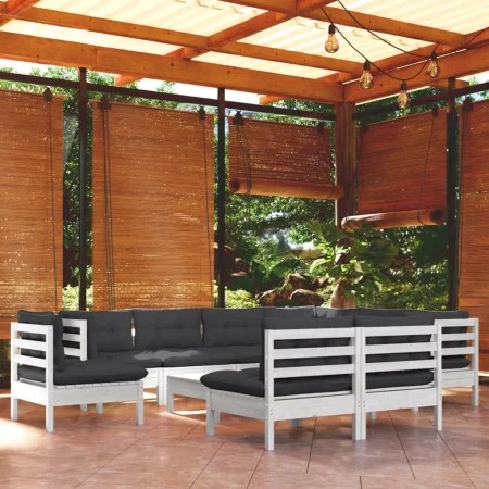 10 Stk. Gartenmöbel mit Kissen weißes massives Kiefernholz von , Gartensets - Ref: Foro24-3096750, Preis: 855,41 €, Rabatt: %