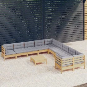 Garden furniture 11 pieces and gray pine wood cushions by , Garden sets - Ref: Foro24-3097012, Price: 851,24 €, Discount: %