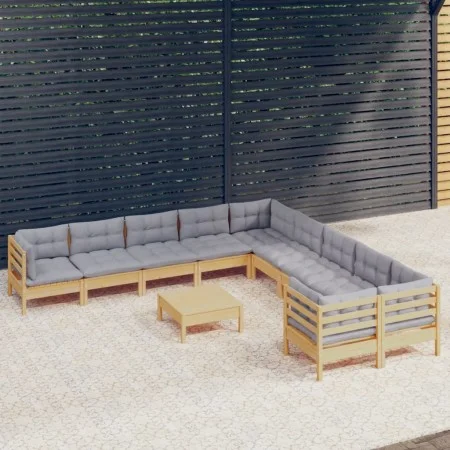 Gartenmöbel 11 Stk. und Kissen Zirbenholz grau von , Gartensets - Ref: Foro24-3097012, Preis: 851,15 €, Rabatt: %