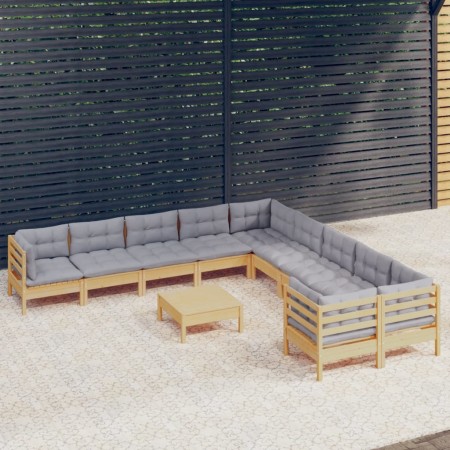 Gartenmöbel 11 Stk. und Kissen Zirbenholz grau von , Gartensets - Ref: Foro24-3097012, Preis: 837,33 €, Rabatt: %