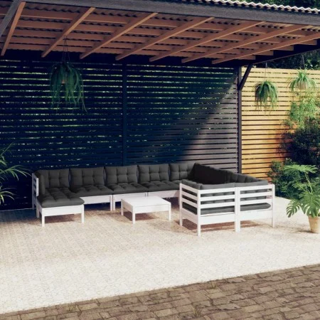 Garden furniture 11 pieces with white cushions pine wood by , Garden sets - Ref: Foro24-3097038, Price: 943,30 €, Discount: %