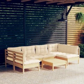 7-piece garden furniture set with solid pine wood cream cushions by , Garden sets - Ref: Foro24-3097157, Price: 496,31 €, Dis...