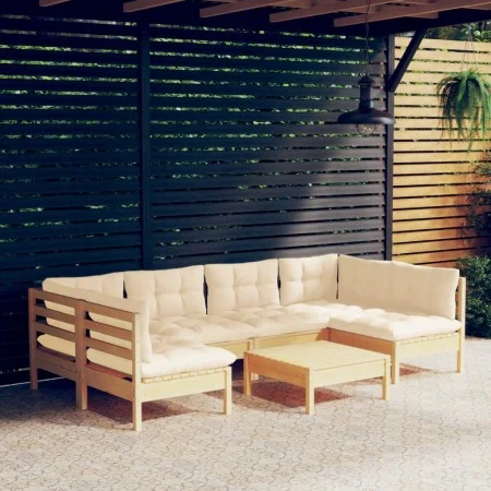 7-piece garden furniture set with solid pine wood cream cushions by , Garden sets - Ref: Foro24-3097157, Price: 496,31 €, Dis...