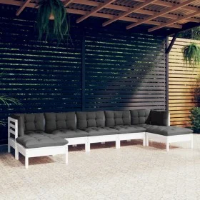 7-piece garden furniture set with white cushions made of pine wood by , Garden sets - Ref: Foro24-3097092, Price: 568,60 €, D...