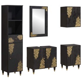 Juego de Muebles de Baño 5 pcs Negro Madera de mango maciza en Muebles de baño | Comprar online en Foro24