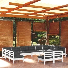 Garden furniture set 12 pieces with white cushions solid pine wood by , Garden sets - Ref: Foro24-3097224, Price: 965,02 €, D...