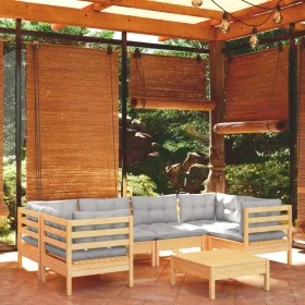 7-piece garden furniture set with gray pine wood cushions by , Garden sets - Ref: Foro24-3097300, Price: 532,16 €, Discount: %