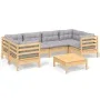7-piece garden furniture set with gray pine wood cushions by , Garden sets - Ref: Foro24-3097300, Price: 531,12 €, Discount: %