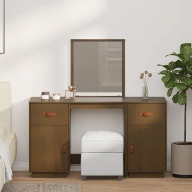 Tocador con espejo madera maciza de pino marrón miel Tocador con espejo madera maciza de pino marrón miel