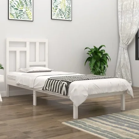 Massiver Bettrahmen aus weißem Kiefernholz, 90 x 190 cm von , Betten und Lattenroste - Ref: Foro24-3104509, Preis: 85,09 €, R...