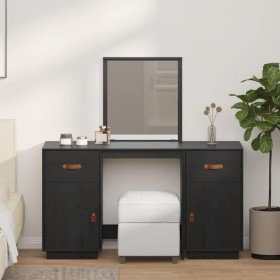 Tocador con espejo madera maciza de pino negro Tocador con espejo madera maciza de pino negro