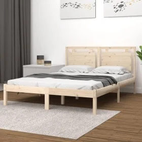Solid wood double bed frame 135x190 cm by , Beds and slatted bases - Ref: Foro24-3105510, Price: 148,16 €, Discount: %