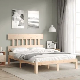 Bed frame with solid wood headboard 140x200 cm by , Beds and slatted bases - Ref: Foro24-3193596, Price: 120,60 €, Discount: %