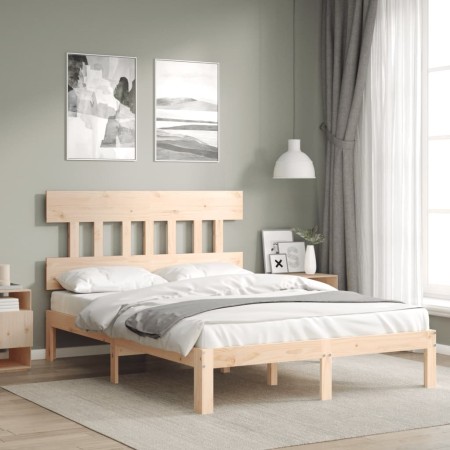 Bed frame with solid wood headboard 140x200 cm by , Beds and slatted bases - Ref: Foro24-3193596, Price: 122,11 €, Discount: %