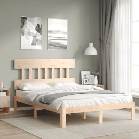 Bed frame with solid wood headboard 140x200 cm by , Beds and slatted bases - Ref: Foro24-3193596, Price: 120,60 €, Discount: %