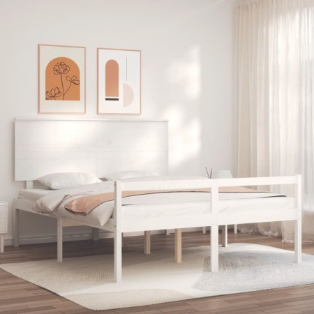 Doppelbett für Senioren mit weißem Massivholz-Kopfteil von , Betten und Lattenroste - Ref: Foro24-3195487, Preis: 197,30 €, R...